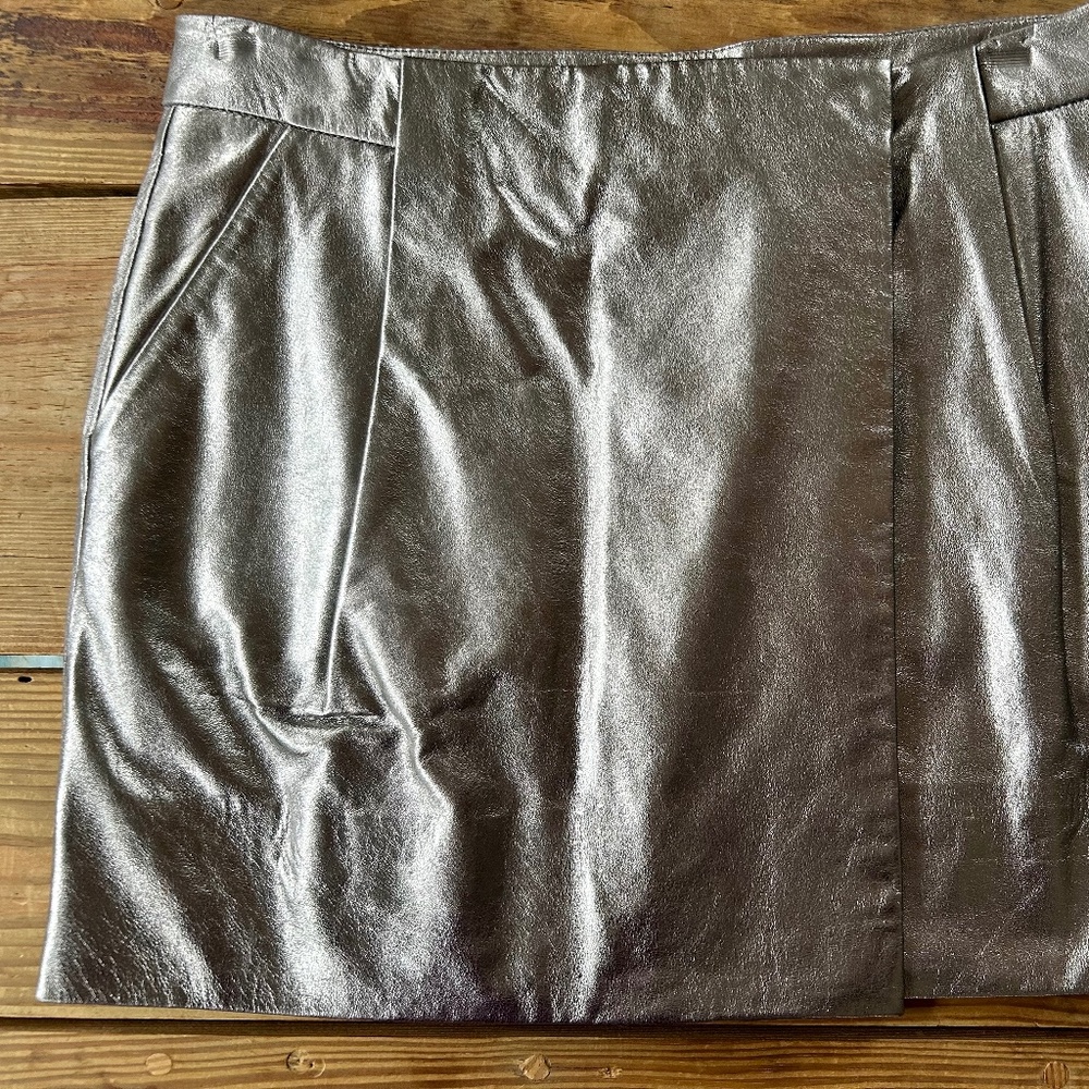 DVF METALLIC LEATHER WRAP MINI SKIRT